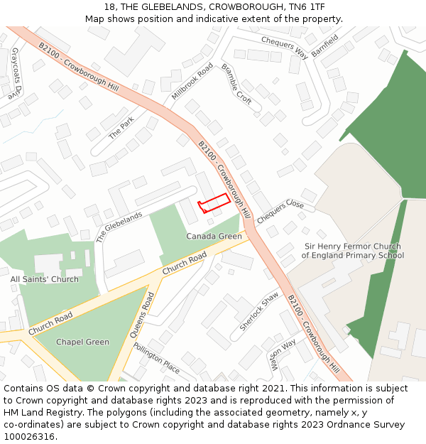 18, THE GLEBELANDS, CROWBOROUGH, TN6 1TF: Location map and indicative extent of plot