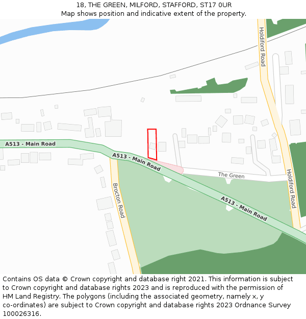 18, THE GREEN, MILFORD, STAFFORD, ST17 0UR: Location map and indicative extent of plot