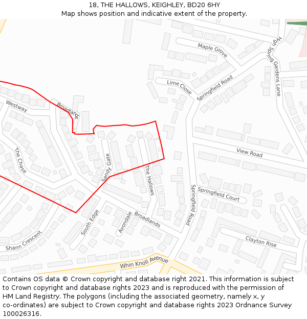 18, THE HALLOWS, KEIGHLEY, BD20 6HY: Location map and indicative extent of plot