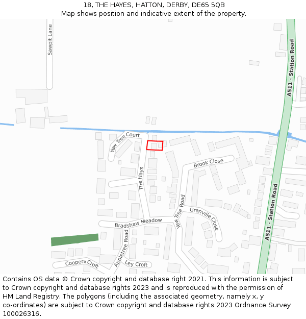 18, THE HAYES, HATTON, DERBY, DE65 5QB: Location map and indicative extent of plot