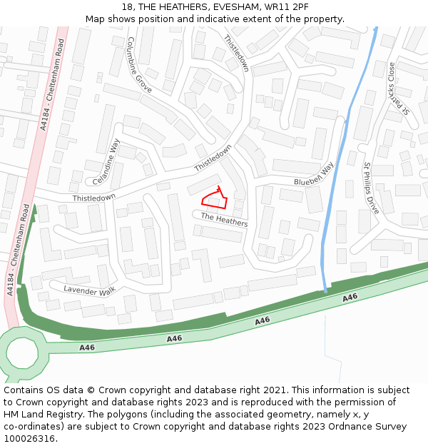 18, THE HEATHERS, EVESHAM, WR11 2PF: Location map and indicative extent of plot