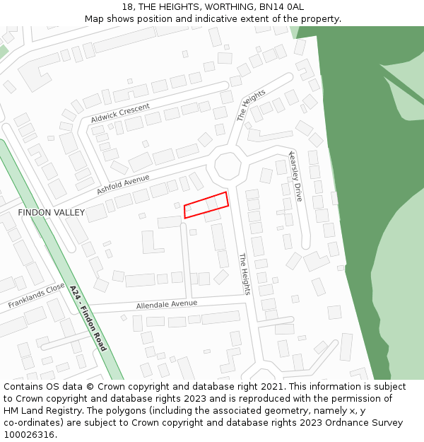 18, THE HEIGHTS, WORTHING, BN14 0AL: Location map and indicative extent of plot