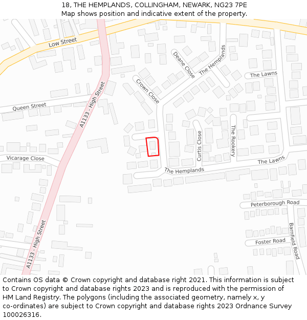 18, THE HEMPLANDS, COLLINGHAM, NEWARK, NG23 7PE: Location map and indicative extent of plot