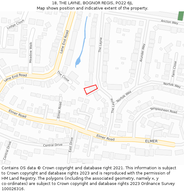 18, THE LAYNE, BOGNOR REGIS, PO22 6JL: Location map and indicative extent of plot