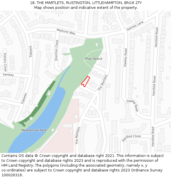 18, THE MARTLETS, RUSTINGTON, LITTLEHAMPTON, BN16 2TY: Location map and indicative extent of plot