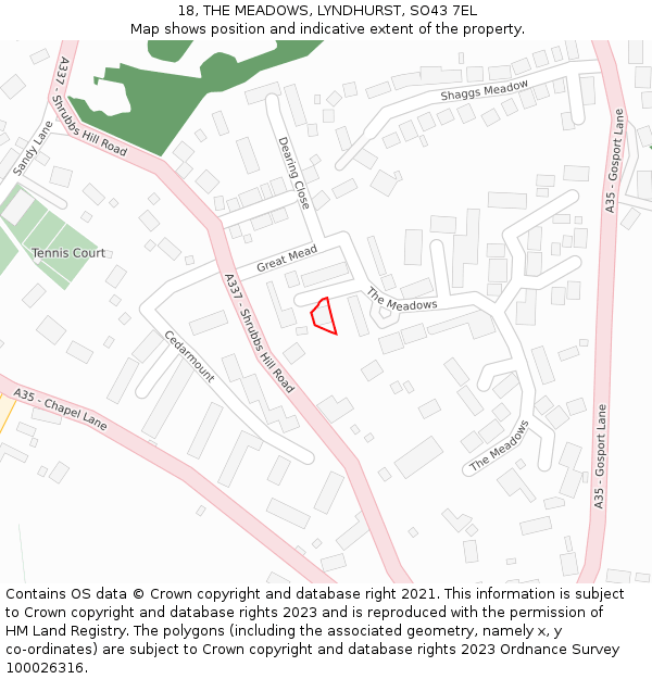 18, THE MEADOWS, LYNDHURST, SO43 7EL: Location map and indicative extent of plot