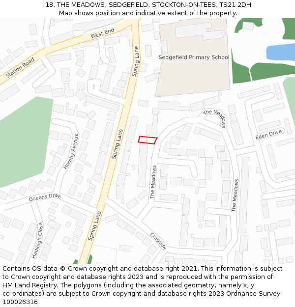 18, THE MEADOWS, SEDGEFIELD, STOCKTON-ON-TEES, TS21 2DH: Location map and indicative extent of plot