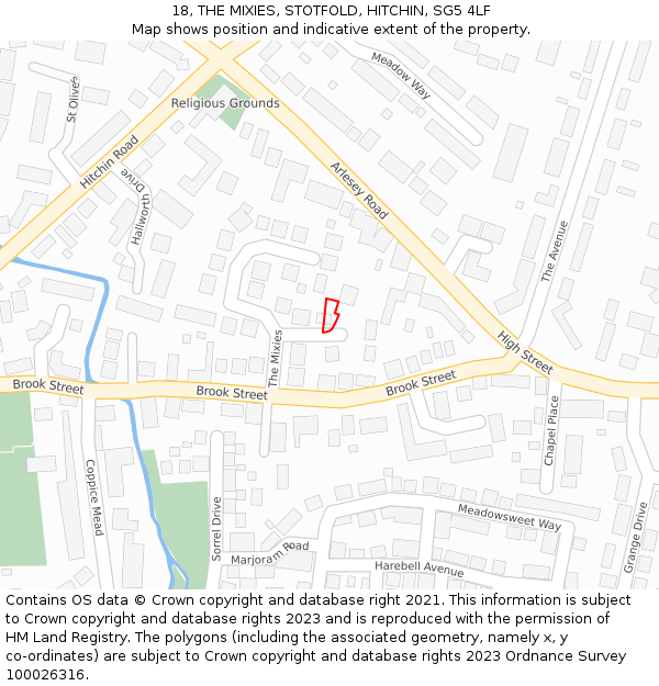 18, THE MIXIES, STOTFOLD, HITCHIN, SG5 4LF: Location map and indicative extent of plot