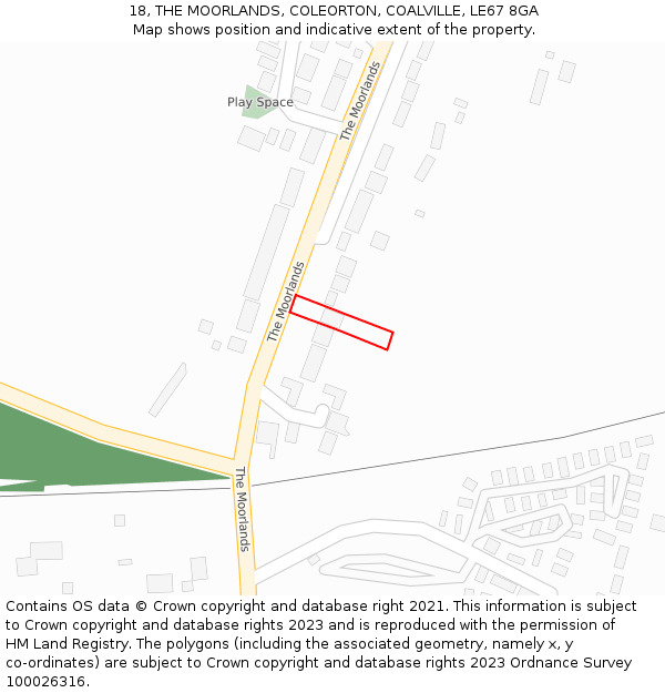 18, THE MOORLANDS, COLEORTON, COALVILLE, LE67 8GA: Location map and indicative extent of plot