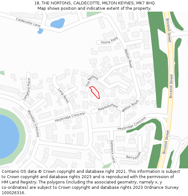 18, THE NORTONS, CALDECOTTE, MILTON KEYNES, MK7 8HQ: Location map and indicative extent of plot