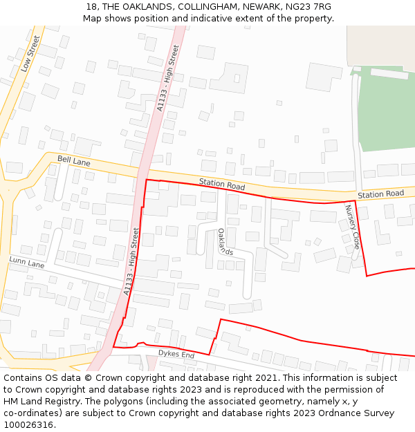 18, THE OAKLANDS, COLLINGHAM, NEWARK, NG23 7RG: Location map and indicative extent of plot