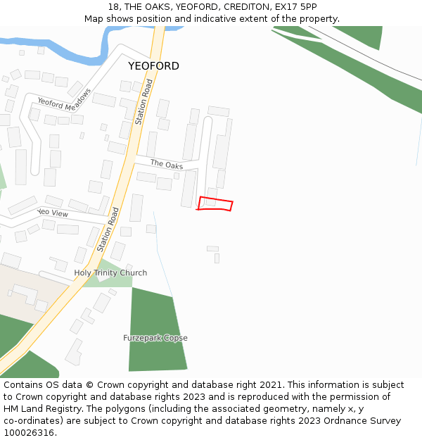 18, THE OAKS, YEOFORD, CREDITON, EX17 5PP: Location map and indicative extent of plot