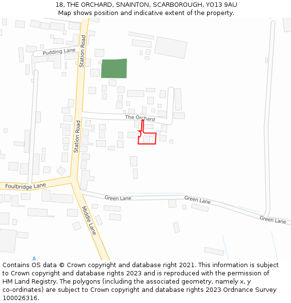 18, THE ORCHARD, SNAINTON, SCARBOROUGH, YO13 9AU: Location map and indicative extent of plot