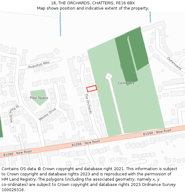 18, THE ORCHARDS, CHATTERIS, PE16 6BX: Location map and indicative extent of plot