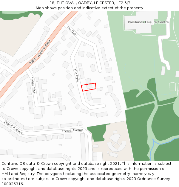 18, THE OVAL, OADBY, LEICESTER, LE2 5JB: Location map and indicative extent of plot