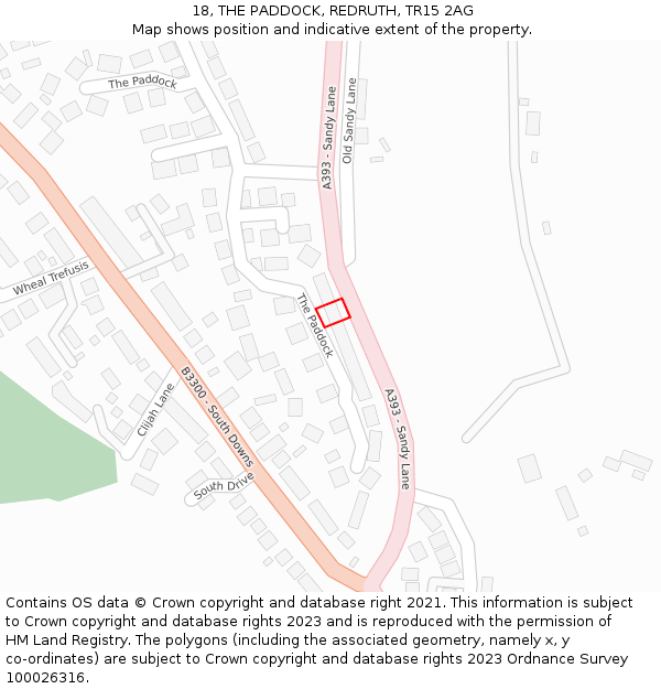 18, THE PADDOCK, REDRUTH, TR15 2AG: Location map and indicative extent of plot