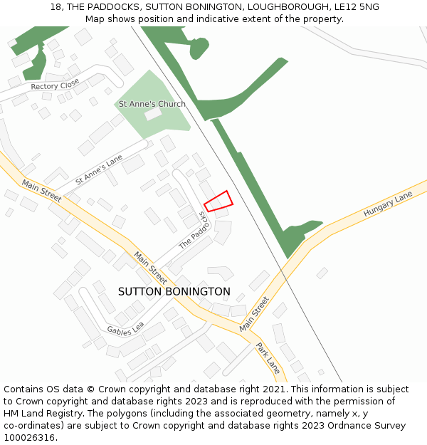 18, THE PADDOCKS, SUTTON BONINGTON, LOUGHBOROUGH, LE12 5NG: Location map and indicative extent of plot