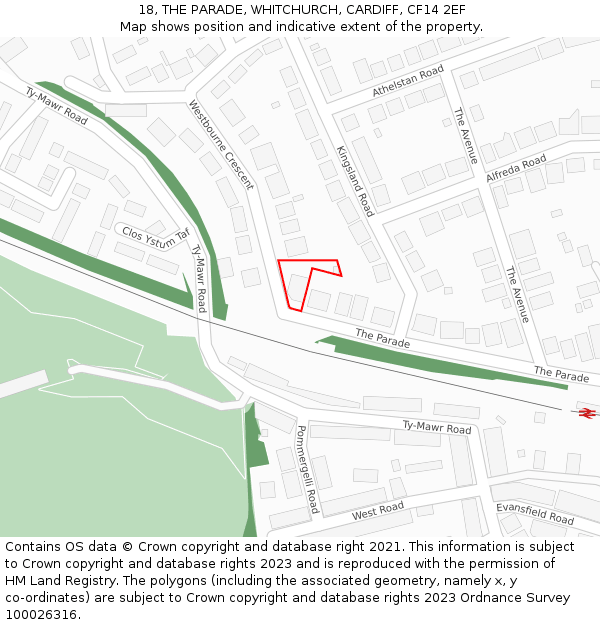 18, THE PARADE, WHITCHURCH, CARDIFF, CF14 2EF: Location map and indicative extent of plot