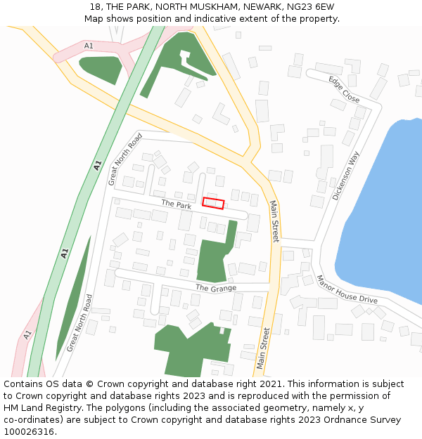 18, THE PARK, NORTH MUSKHAM, NEWARK, NG23 6EW: Location map and indicative extent of plot