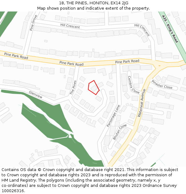 18, THE PINES, HONITON, EX14 2JG: Location map and indicative extent of plot
