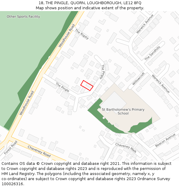 18, THE PINGLE, QUORN, LOUGHBOROUGH, LE12 8FQ: Location map and indicative extent of plot