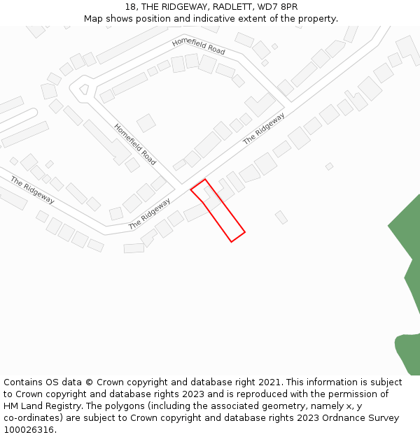 18, THE RIDGEWAY, RADLETT, WD7 8PR: Location map and indicative extent of plot