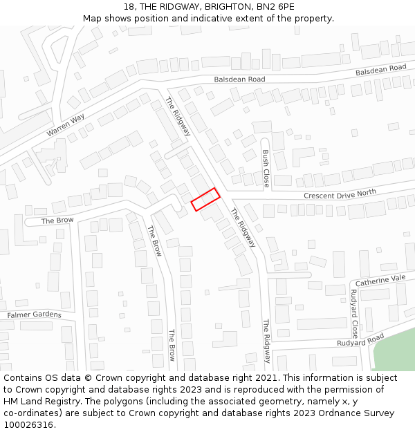 18, THE RIDGWAY, BRIGHTON, BN2 6PE: Location map and indicative extent of plot