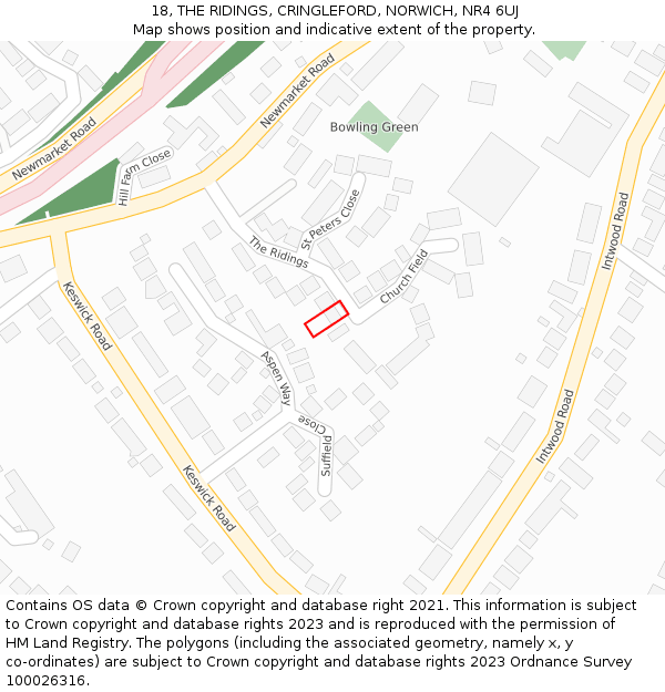 18, THE RIDINGS, CRINGLEFORD, NORWICH, NR4 6UJ: Location map and indicative extent of plot