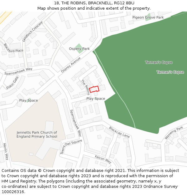 18, THE ROBINS, BRACKNELL, RG12 8BU: Location map and indicative extent of plot