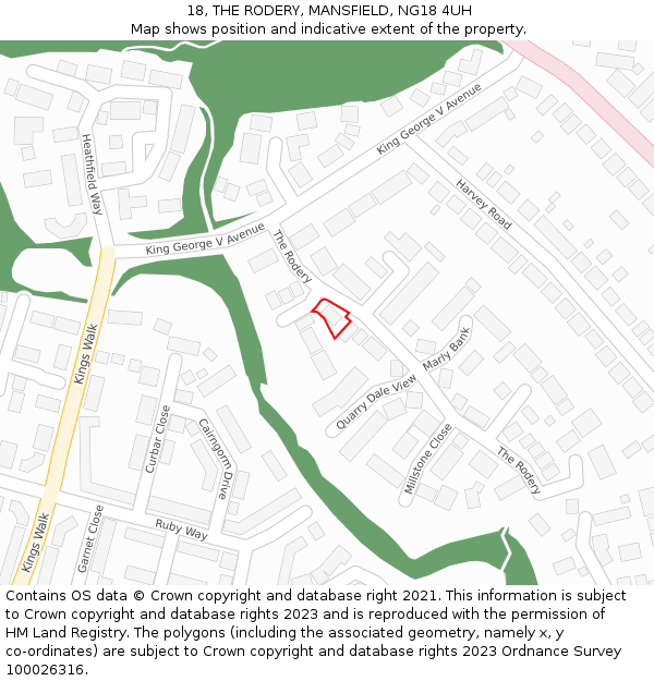 18, THE RODERY, MANSFIELD, NG18 4UH: Location map and indicative extent of plot
