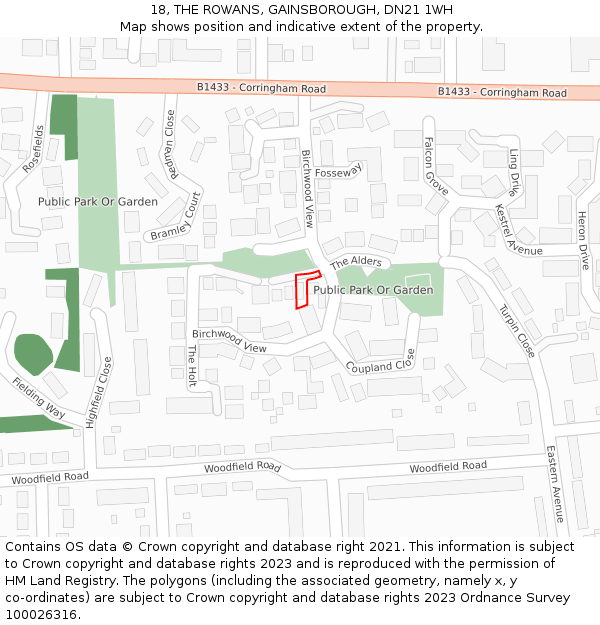 18, THE ROWANS, GAINSBOROUGH, DN21 1WH: Location map and indicative extent of plot