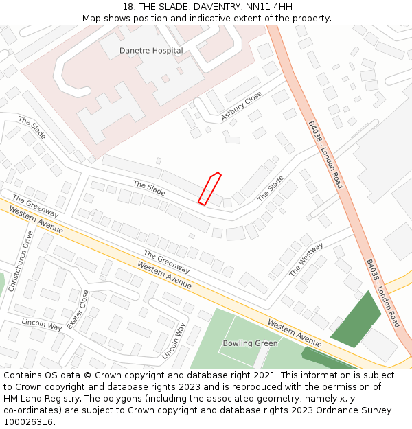 18, THE SLADE, DAVENTRY, NN11 4HH: Location map and indicative extent of plot