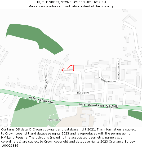 18, THE SPIERT, STONE, AYLESBURY, HP17 8NJ: Location map and indicative extent of plot