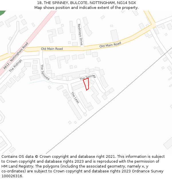 18, THE SPINNEY, BULCOTE, NOTTINGHAM, NG14 5GX: Location map and indicative extent of plot