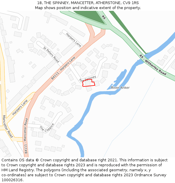 18, THE SPINNEY, MANCETTER, ATHERSTONE, CV9 1RS: Location map and indicative extent of plot