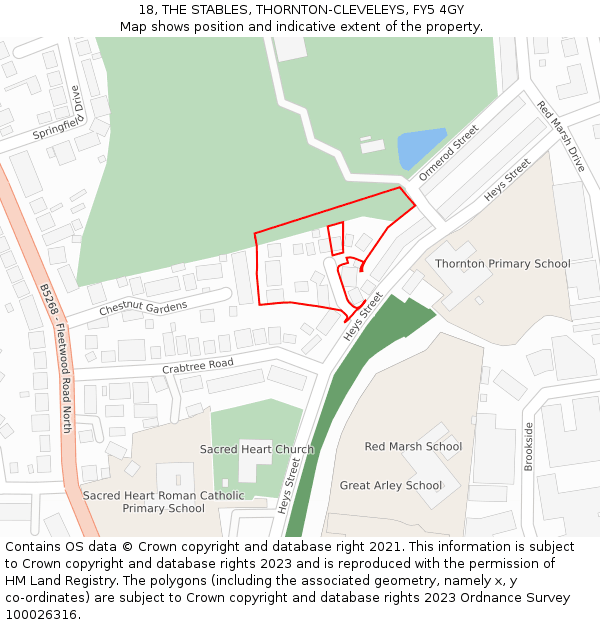 18, THE STABLES, THORNTON-CLEVELEYS, FY5 4GY: Location map and indicative extent of plot