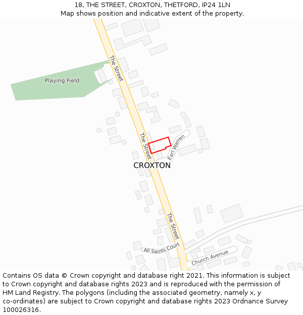 18, THE STREET, CROXTON, THETFORD, IP24 1LN: Location map and indicative extent of plot