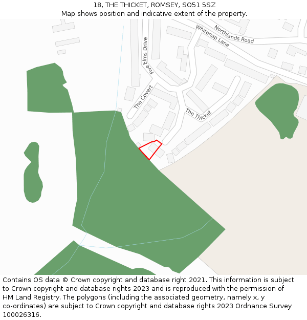 18, THE THICKET, ROMSEY, SO51 5SZ: Location map and indicative extent of plot