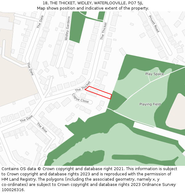 18, THE THICKET, WIDLEY, WATERLOOVILLE, PO7 5JL: Location map and indicative extent of plot