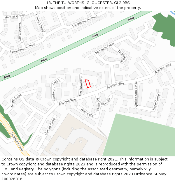 18, THE TULWORTHS, GLOUCESTER, GL2 9RS: Location map and indicative extent of plot