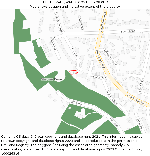 18, THE VALE, WATERLOOVILLE, PO8 0HD: Location map and indicative extent of plot