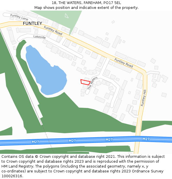 18, THE WATERS, FAREHAM, PO17 5EL: Location map and indicative extent of plot