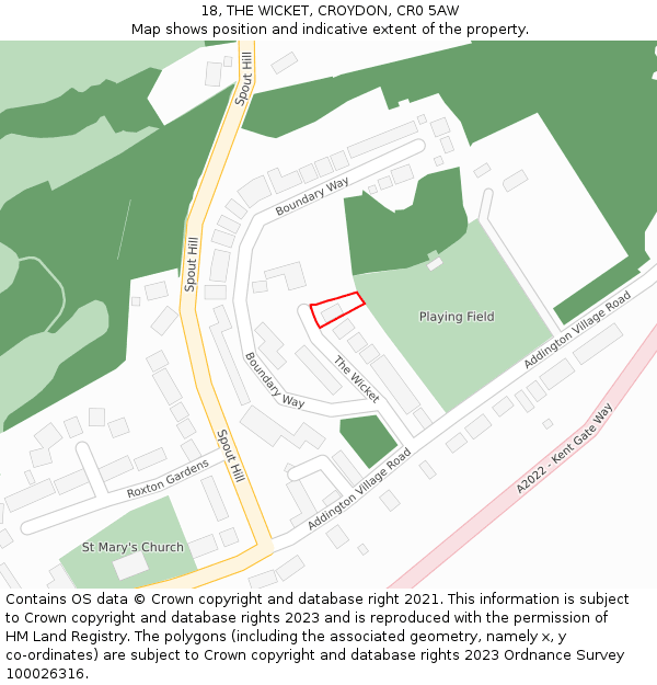 18, THE WICKET, CROYDON, CR0 5AW: Location map and indicative extent of plot