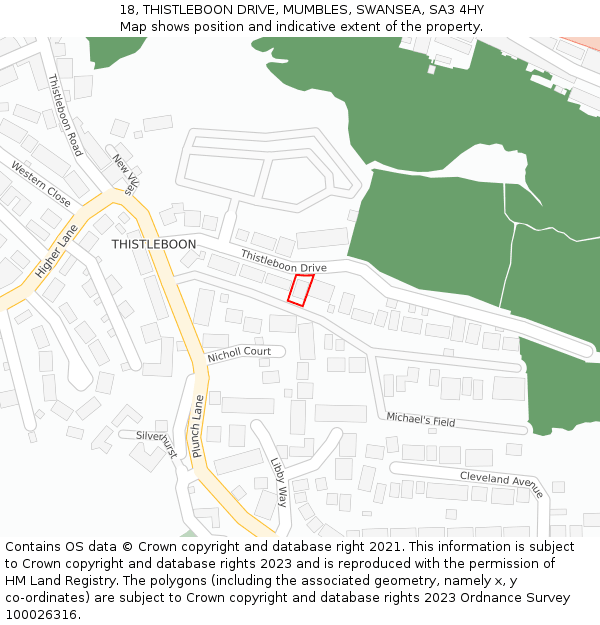 18, THISTLEBOON DRIVE, MUMBLES, SWANSEA, SA3 4HY: Location map and indicative extent of plot