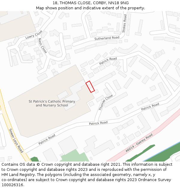 18, THOMAS CLOSE, CORBY, NN18 9NG: Location map and indicative extent of plot