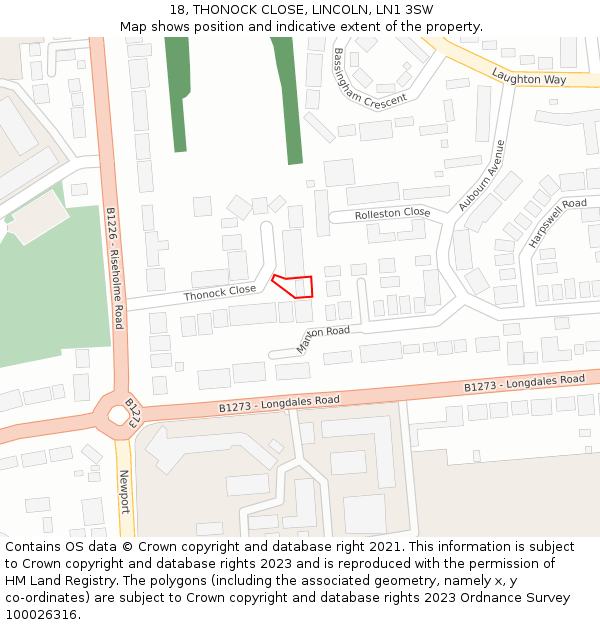 18, THONOCK CLOSE, LINCOLN, LN1 3SW: Location map and indicative extent of plot