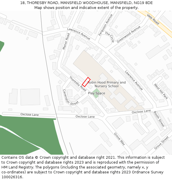 18, THORESBY ROAD, MANSFIELD WOODHOUSE, MANSFIELD, NG19 8DE: Location map and indicative extent of plot