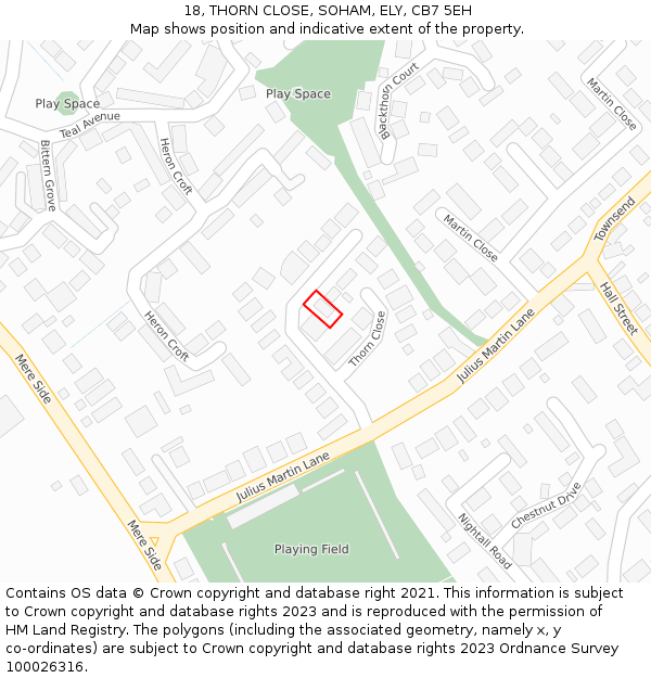 18, THORN CLOSE, SOHAM, ELY, CB7 5EH: Location map and indicative extent of plot