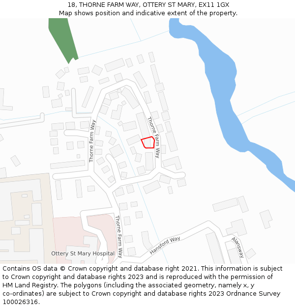 18, THORNE FARM WAY, OTTERY ST MARY, EX11 1GX: Location map and indicative extent of plot