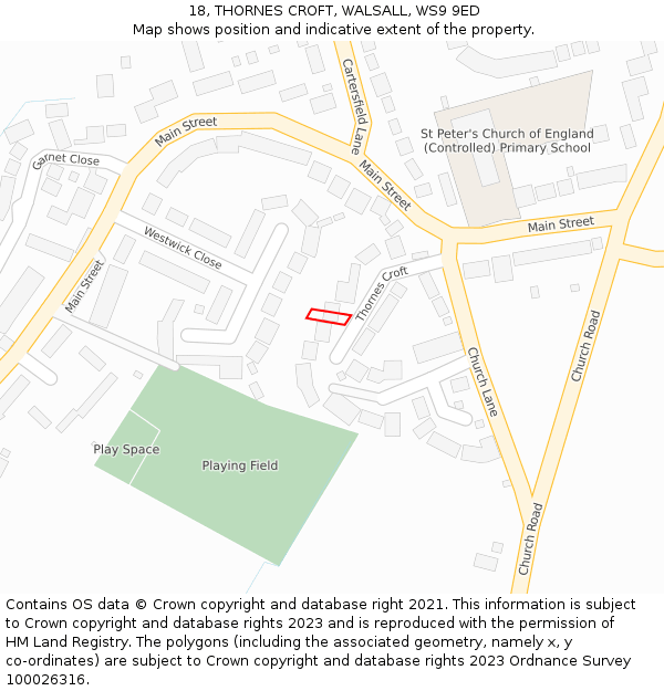 18, THORNES CROFT, WALSALL, WS9 9ED: Location map and indicative extent of plot
